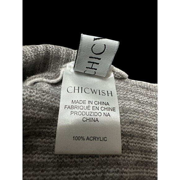 ChicWish Sweater Womens M-L Gray Colorblock Striped Knit Poncho Moc Neck Dolman - Picture 8 of 13